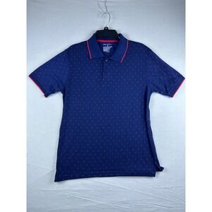 Marx & Dutch Mens Navy Blue Red Micro Pattern Short Sleeve Polo Shirt Size M